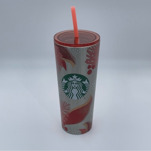 Starbucks Holiday 2021 Stainless Steel Tumbler 24oz Red & Silver With Straw - Picture 13 of 13